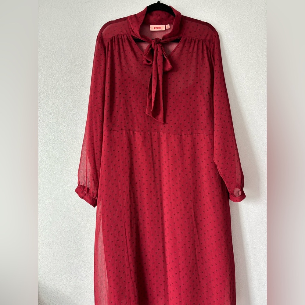 EVRI Red Long Sleeve Dress with Bow-Tie
